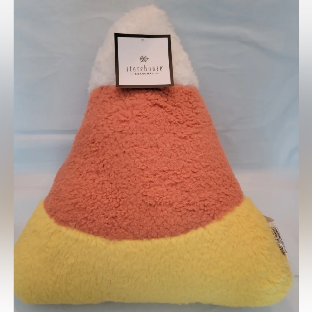 Storehouse Candy Corn Shaped Pillow Halloween Fall 17” X 18” Sherpa